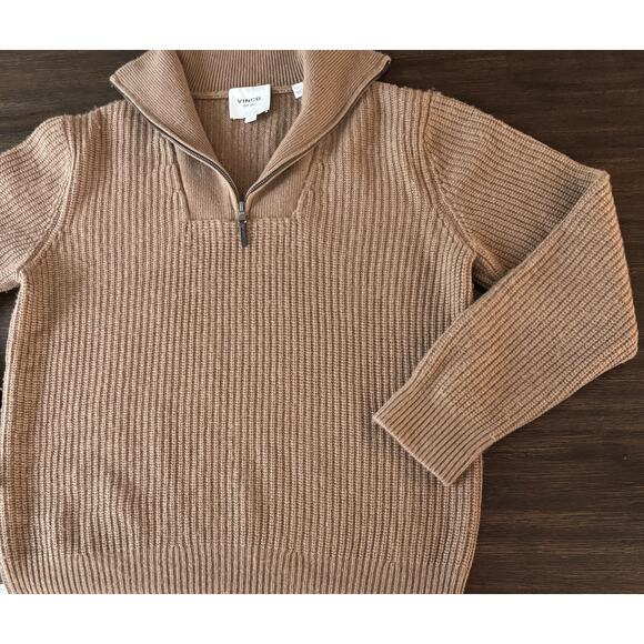 Vince Cashmere Wool Half-Zip Funnel Neck Sweater Womens Large Tan Soft Cozy Knit - Picture 5 of 10